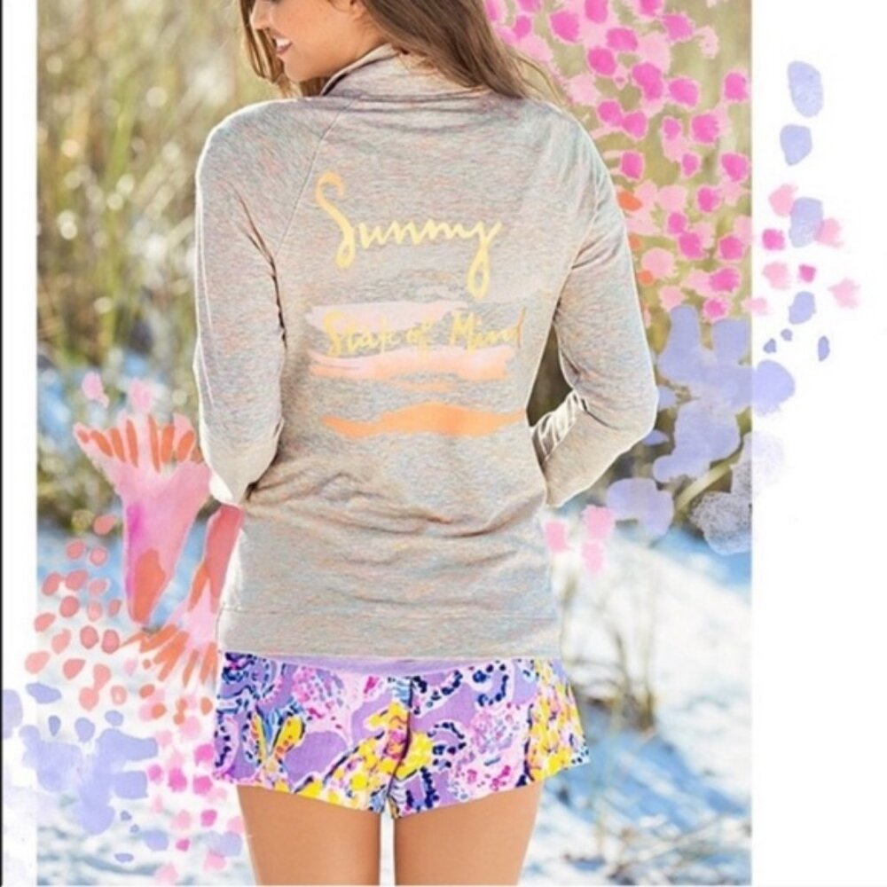 Lilly Pulitzer UPF 50+ Heather Grey Half Zip Pullover in Melon Glow Size…